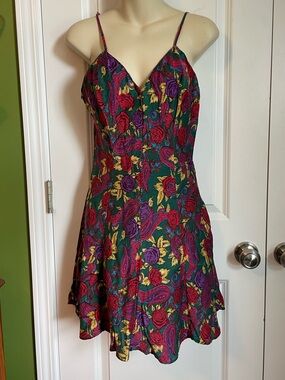 Vintage 90s Frederick’s of Hollywood Silk Slip Nightgown Floral Large